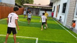 playing soccer